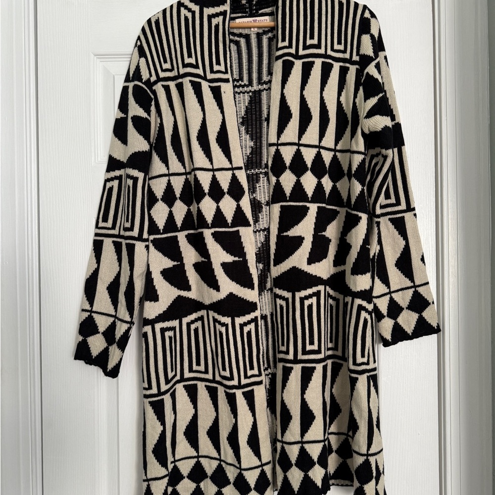 Altar'd State Black and Cream Geometric Cardigan